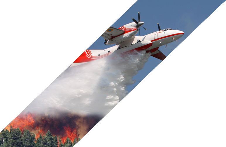 Aircraft flying over wildfire