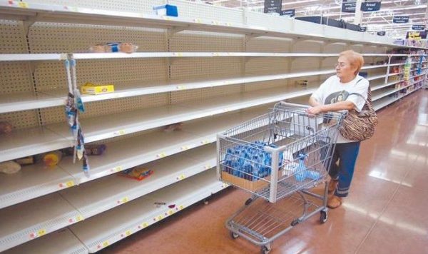 bottled water shelves empty