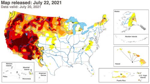 Image shows drought conditions in the western and north central U.S. that fuel wildfires.